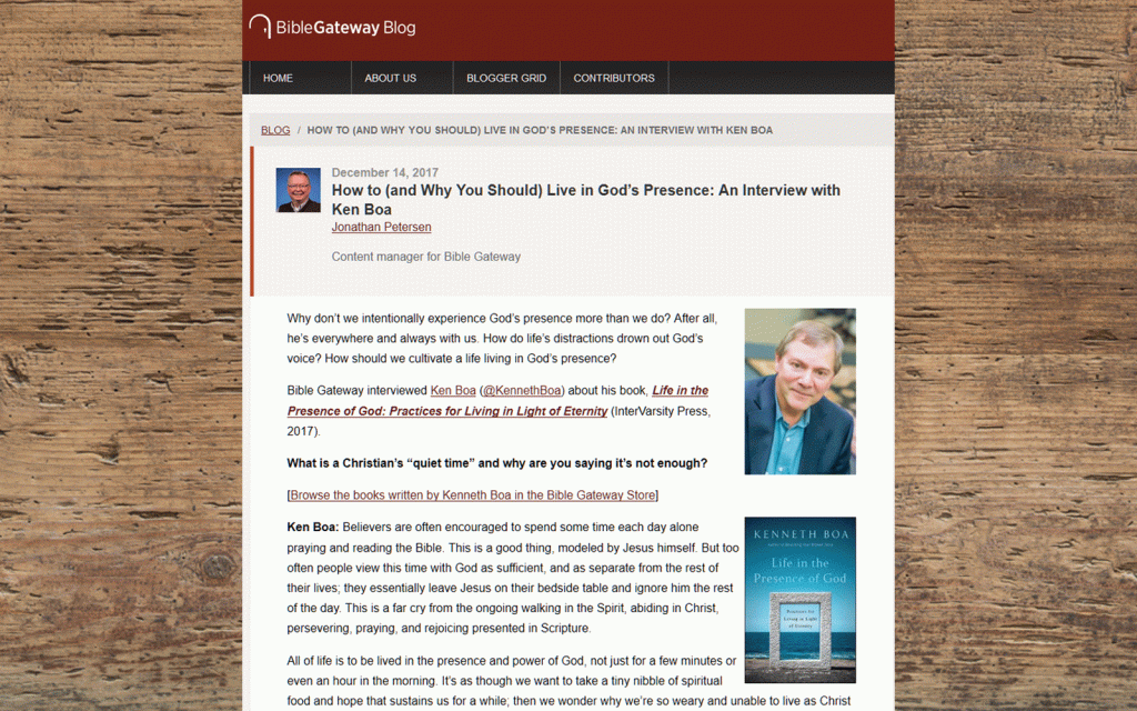 Screen shot of Bible Gateway blog