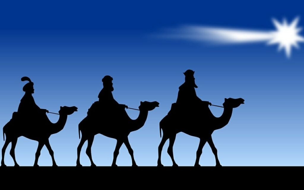 Graphic of the three magi and the Bethlehem star